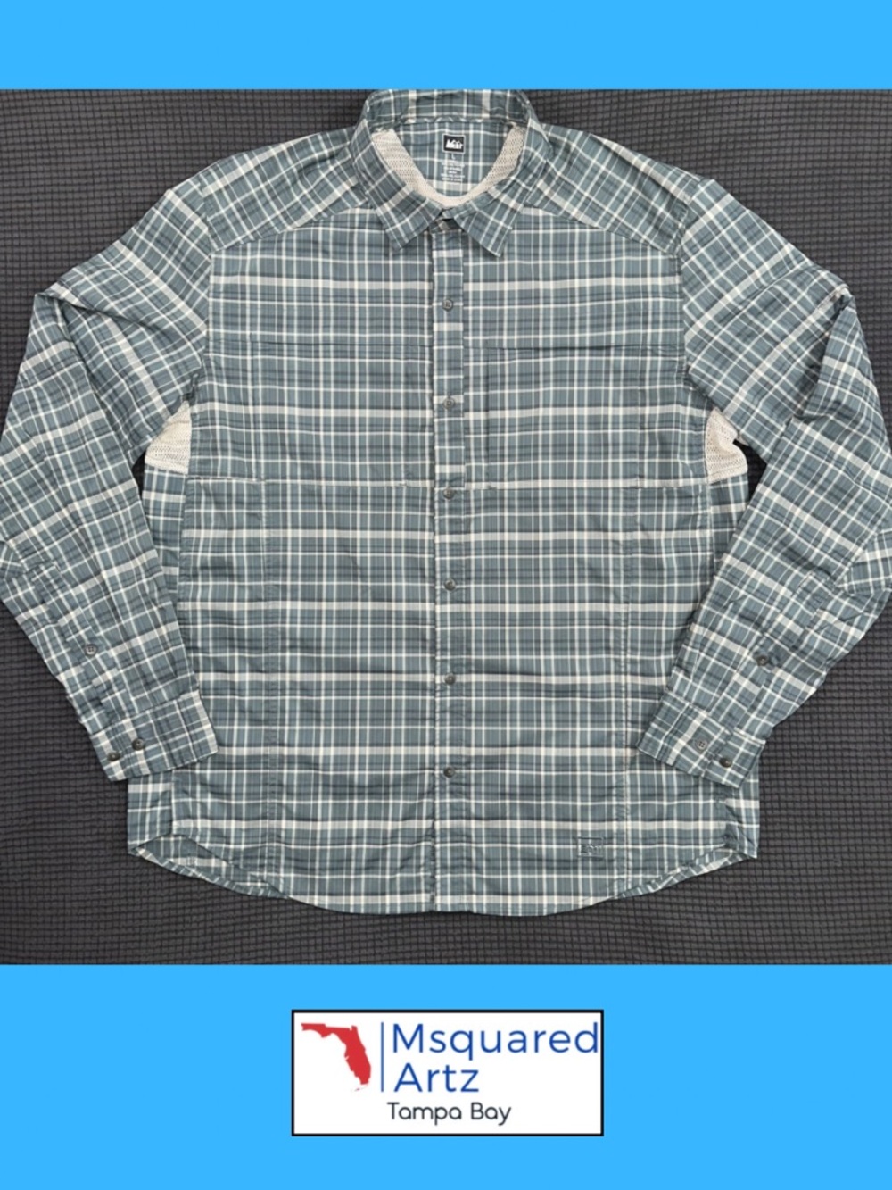 REI Plaid Long Sleeve Shirt Mens Large Blue Green Outdoor Hiking
